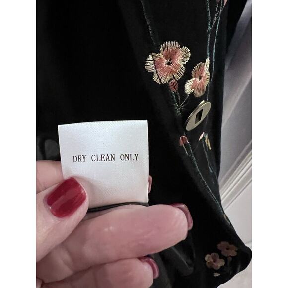 Time For Me Black Floral Embroidered Denim Button Up Coat S - Picture 7 of 7